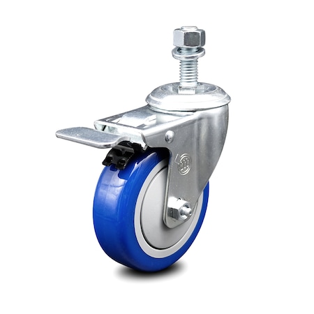 Service Caster 4 Inch Blue Polyurethane Wheel Swivel 1/2 Inch Stem Caster with Total Lock Brake SCC-TSTTL20S414-PPUB-BLUE-121315